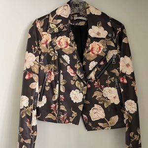 Alice + Olivia Cody crop floral print leather jacket